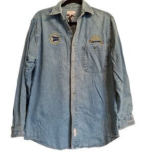 North West Blue Sz L Denim Button Down Shirt Embellished Nautical Fisherman
